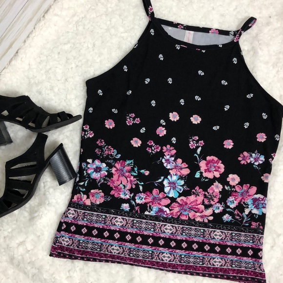 NOBO Tops - NoBo Black and Floral Tank Top